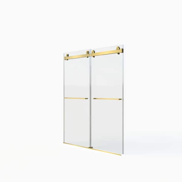 56-60 in. W x 70 in. H Frameless Double Sliding Shower Door, 8mm SGCC Glass, Easy-Clean Coat, Brushed Gold