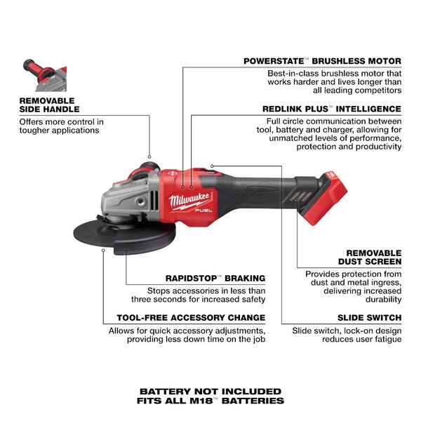 Milwaukee M18 FUEL Cordless Grinder Slide Switch Lock On 4-1/2"/6" 18V Tool Only 