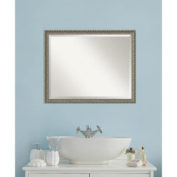 Amanti Art Parisian Silver 30 in. x 24 in. Beveled Rectangle Wood Framed Bathroom Wall Mirror in Silver