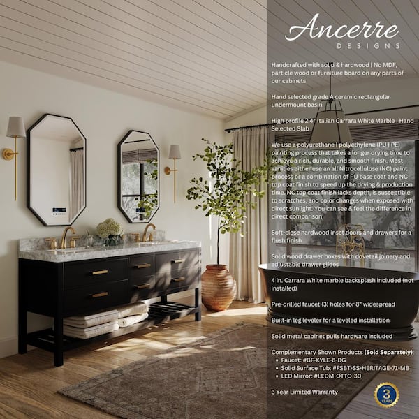 Ancerre Designs Elizabeth 72 in. W x 22 in. D Bath Vanity in
