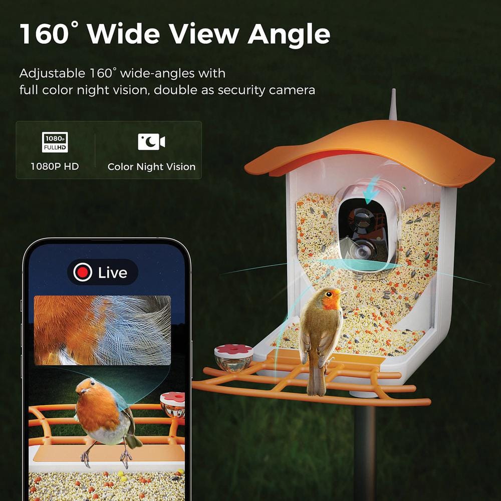 Mango Tango Awning Orange Plastic Smart Bird Feeder with Camera