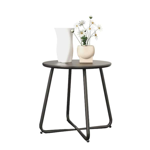 Yangming Black Patio Side Tables for Outside, Small Patio Accent Table Metal Round for Deck Garden Porch Balcony Yard Lawn Black