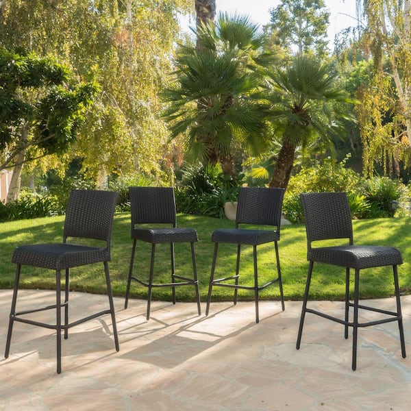 Noble House Neal Plastic Faux Rattan Bar Stool (4-Pack)