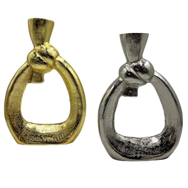 castellousa Gold And Silver 12 in. x 2.5 in. Aluminum Metal Bow Tie Vase Set