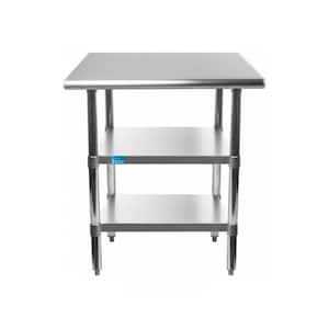 30 in. x 24 in. Stainless Steel Kitchen Utility Table with 2 Adjustable Shelves : Metal Prep Table