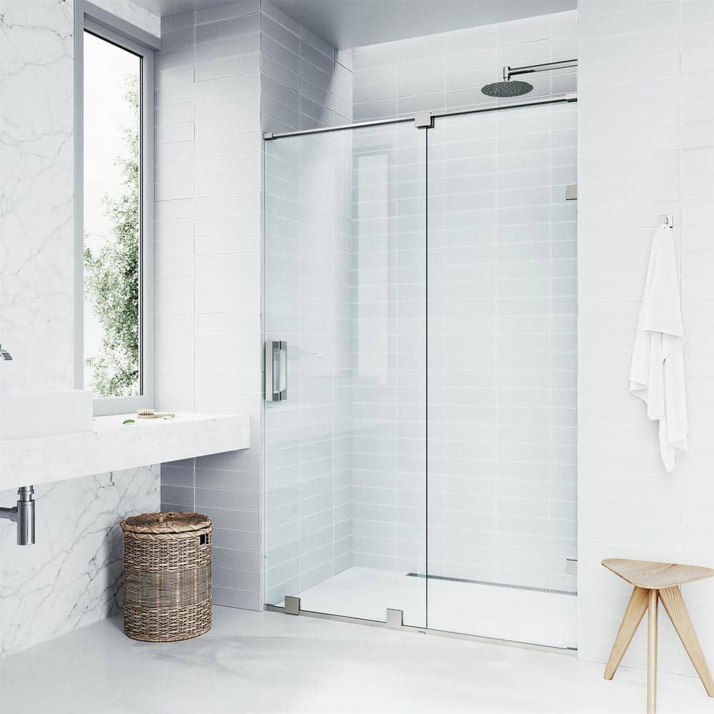 Ryland 60 to 62 in. W x 73 in. H Track Sliding Frameless Shower Door in Stainless Steel with 3/8 in. (10mm) Clear Glass price history on PriceWatchPro