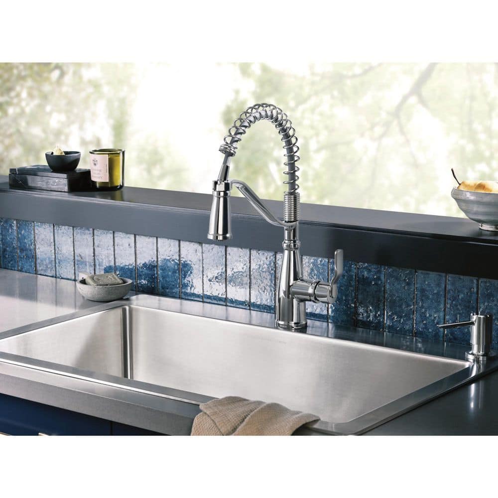 Chrome Single Handle Spring Kitchen Faucet with Pull-Out Spray