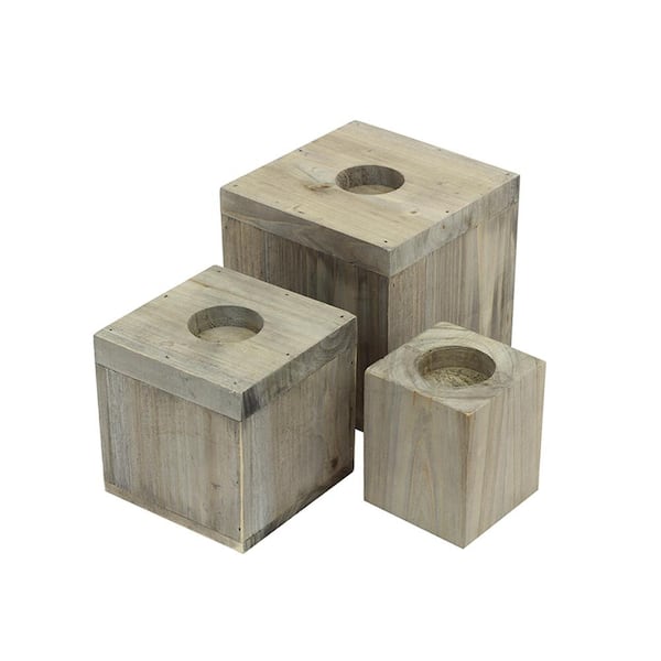 Crates & Pallet 5 in. H x 5 in. W x 5 in. D Weathered Grey Wood 3-Cube Storage Organizer