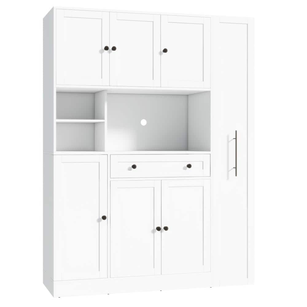 53 in. W x 18 in. D x 70 in. H White Linen Cabinet, Buffet with Hutch Pantry Storage Cabinet Cupboard with Pull-Out Side price history on PriceWatchPro