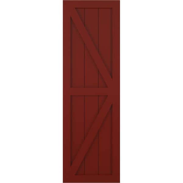 Ekena Millwork 12 in. x 35 in. True Fit PVC Two Equal Panel Farmhouse Fixed Mount with Z-Bar Board and Batten Shutters, Pepper Red