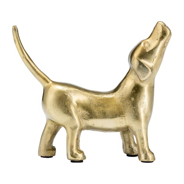 Liv & Skye 8 in. x 6 in. Gold Metal Aluminum Novelty Howling Dog Figurine
