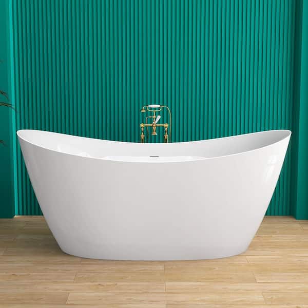 Van 51 in. x 27.5 in. Acrylic Freestanding Soaking Bathtub Flatbottom Stand Alone Small Tub with Pop-Up Drain in White