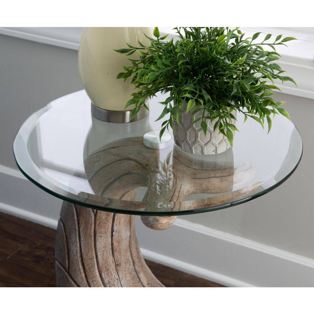 Willis Whale 20 in. Distressed Whitewash Specialty Glass End Table - thumbnail 7