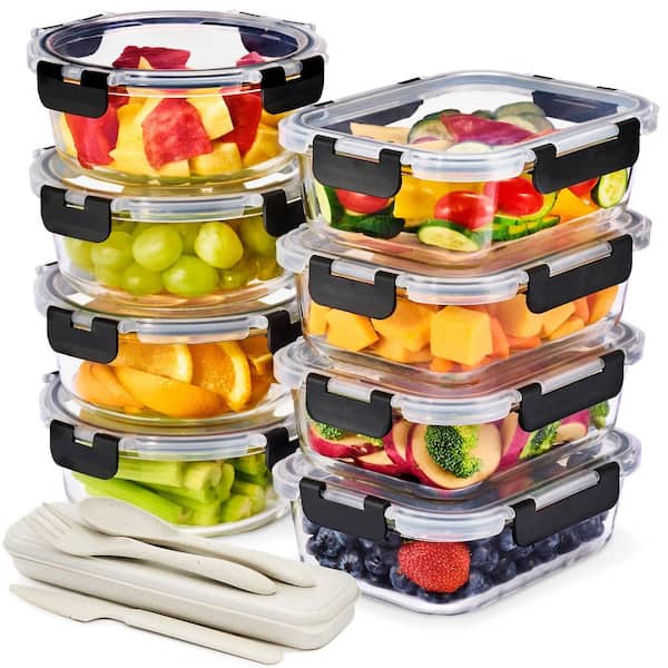 Glass Meal Prep Containers with Airtight Lids, 8-Pack Dishwasher, Oven and, Freezer Safe Food Storage Containers
