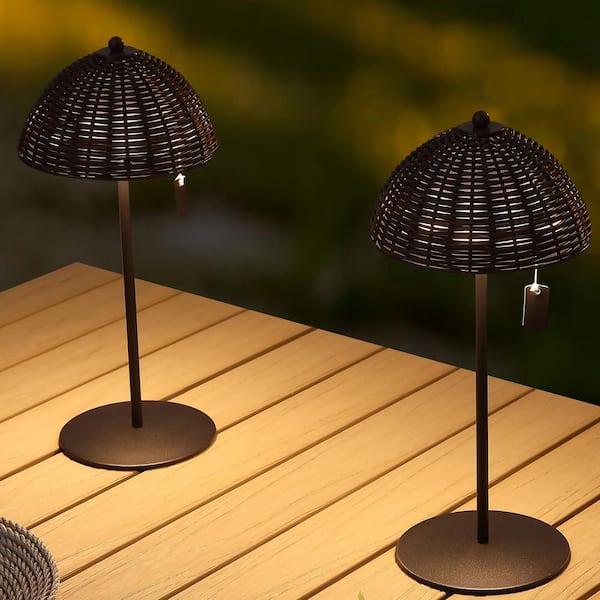 Tilly 12.75 in. Indoor/Outdoor Rechargeable/Cordless Dimmable Integrated LED Table Lamp, Dark Brown (Set of 2)