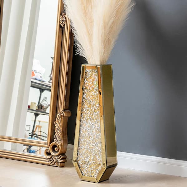 THKSHOUZ 24 in. Gold Mirrored Glass Amphora Decorative Vase
