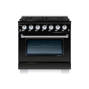 BOLD 36" 5.2 CuFt. 6 Burner Freestanding Single Oven Dual Fuel Range with Gas Stove and Electric Oven in Black Stainless