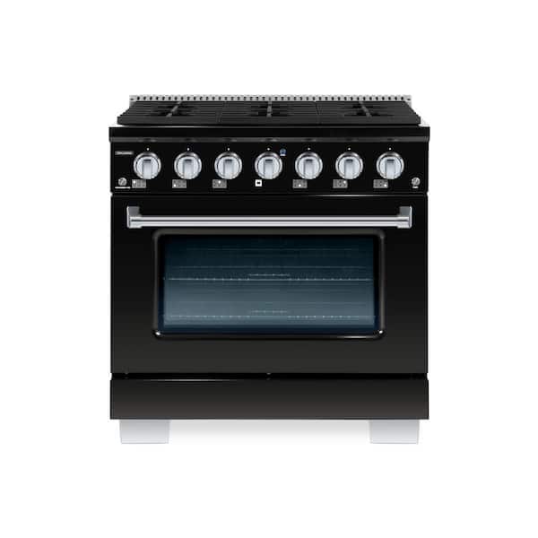 Hallman BOLD 36" 5.2 CuFt. 6 Burner Freestanding Single Oven Dual Fuel Range with Gas Stove and Electric Oven in Black Stainless