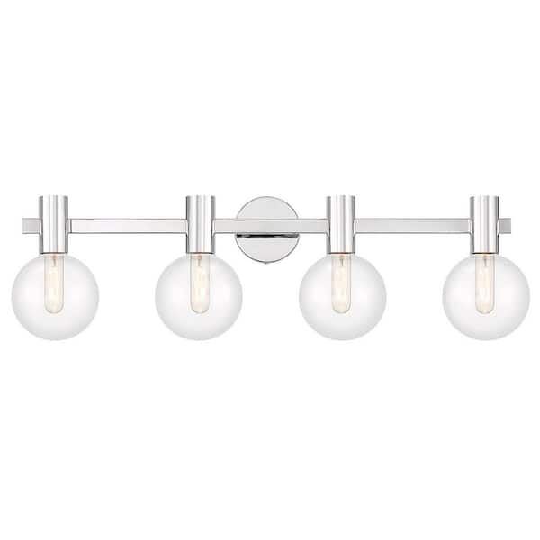 Savoy House Wright 34 in. 4-Light Chrome Vanity Light with Clear Glass Shades