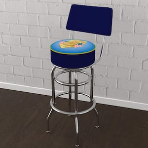 Police Officer 31 in. Yellow Low Back Metal Bar Stool with Vinyl Seat
