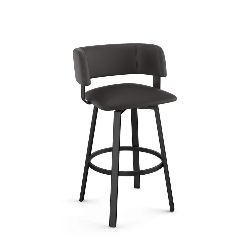 Textured Black Metal Swivel Counter Stool with Faux Leather Seat