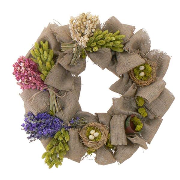 The Christmas Tree Company Bird's Nest and Blooms with Burlap 20 in. Dried Floral Wreath-DISCONTINUED