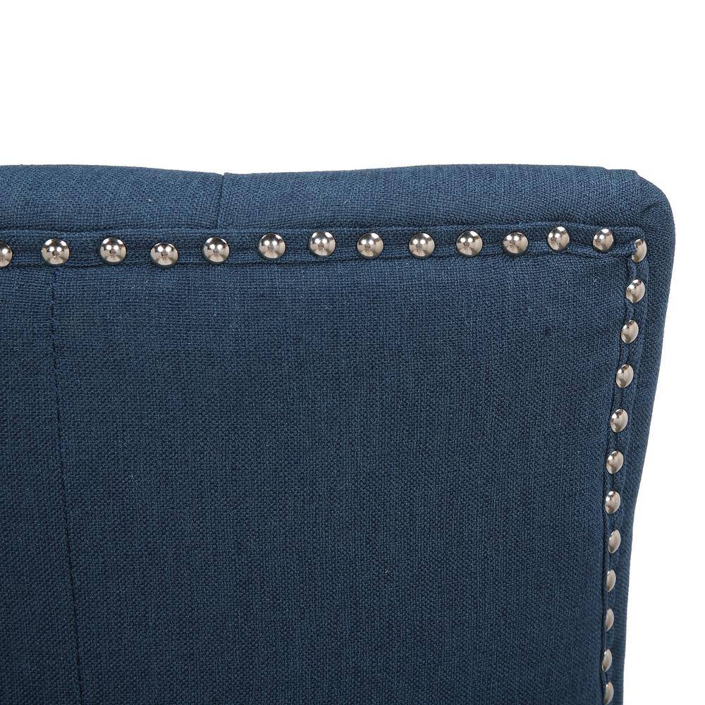 Blue Linen Upholstered Tufted Dining Side Chair with Rubberwood Legs