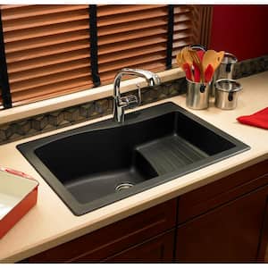 Ascend Drop-In/Undermount Granite 33 in. 1-Hole Single Bowl Kitchen Sink in Nero