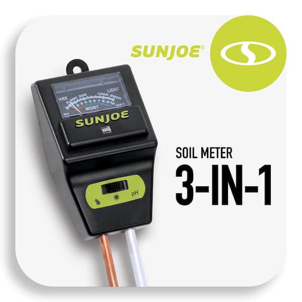 Sun Joe 3-In-1 Soil Meter with Moisture, PH and Light Meter for Indoor/Outdoor Gardens