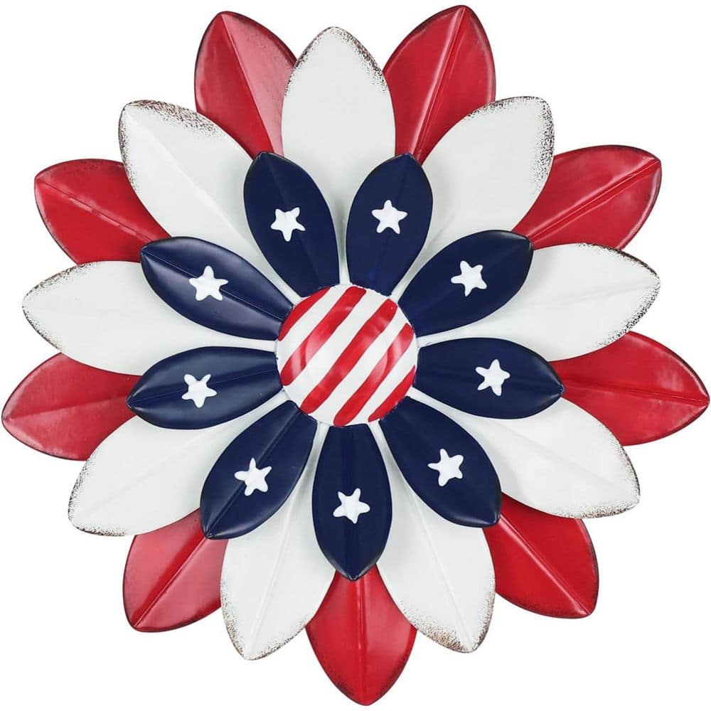 11 in. x 11 in. Red White and Blue Metal Flower Wall Art for Fourth of July Decor, Patriotic Decorations for Yard Garden price history on PriceWatchPro