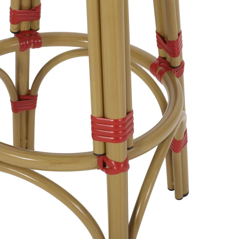 Starla French-Inspired Red and White Bamboo-Finish 29.5" Outdoor Barstools