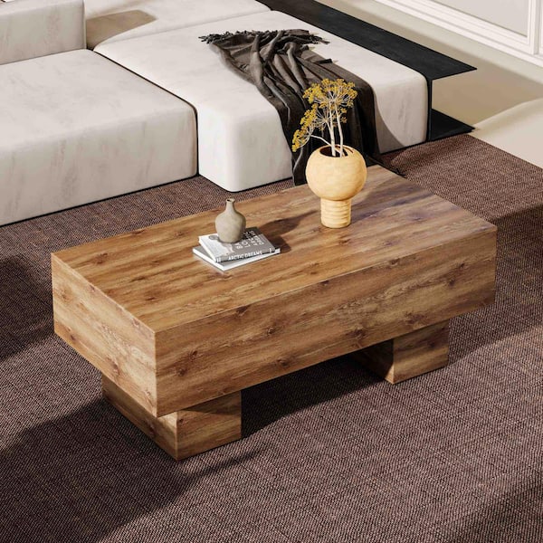 Modern 43.3 in. Natural Rectangle Wood Coffee Table