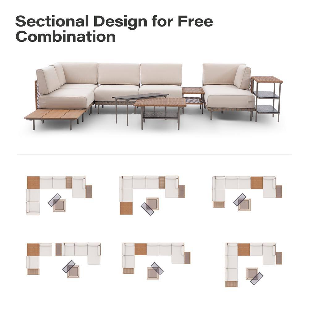 10-Piece Beige and Black Iron Outdoor Patio Set