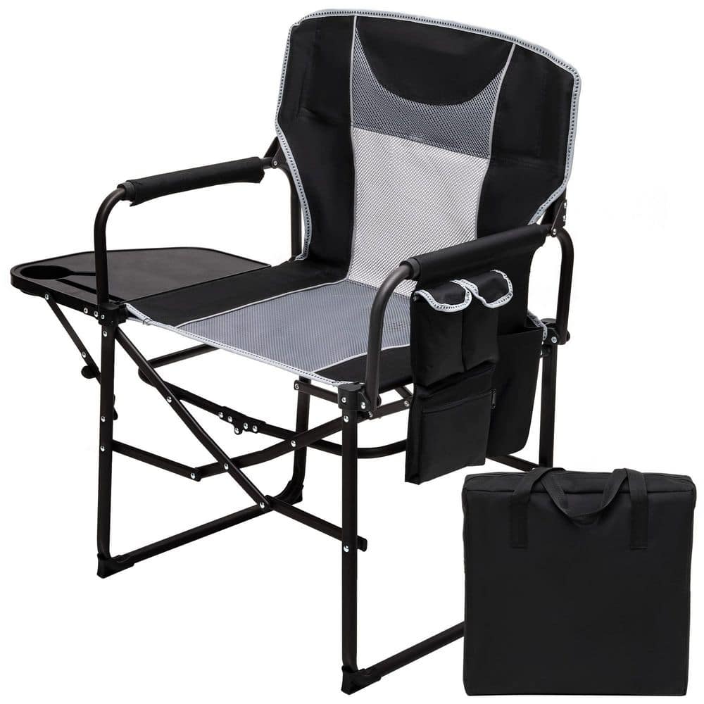 OGETFUUR Black and Grey Camping Directors Chair, Heavy Duty