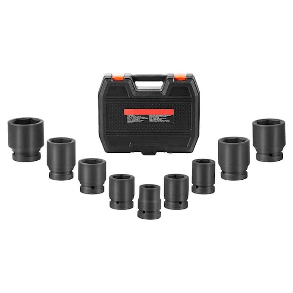 Axle Nut Impact Socket Set, 1 in. Drive 6-Point 9-Piece SAE Spindle Nut Socket Set, CR-MO Heat Treated Large Socket Set