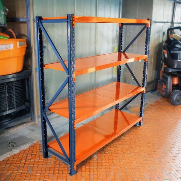 4 Tier Heavy Duty 4400 lbs. Garage Storage, Adjustable Metal Shelving Units, Industrial Utility Shelves-Blue Orange