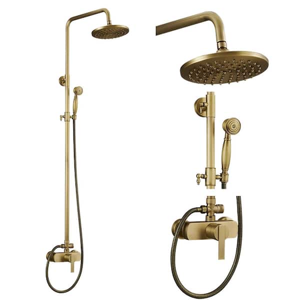 BWE Single Handle 2-Spray Wall Bar Shower Kit 8 in. Round Rain Shower Head with Handheld Spray in Antique