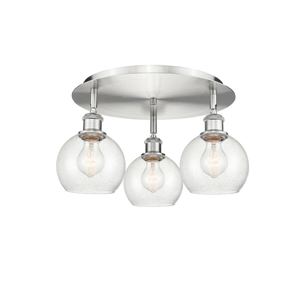 Athens 17.75 in. 3-Light Satin Nickel Industrial Flush Mount with Seeded Glass Shade price history on PriceWatchPro