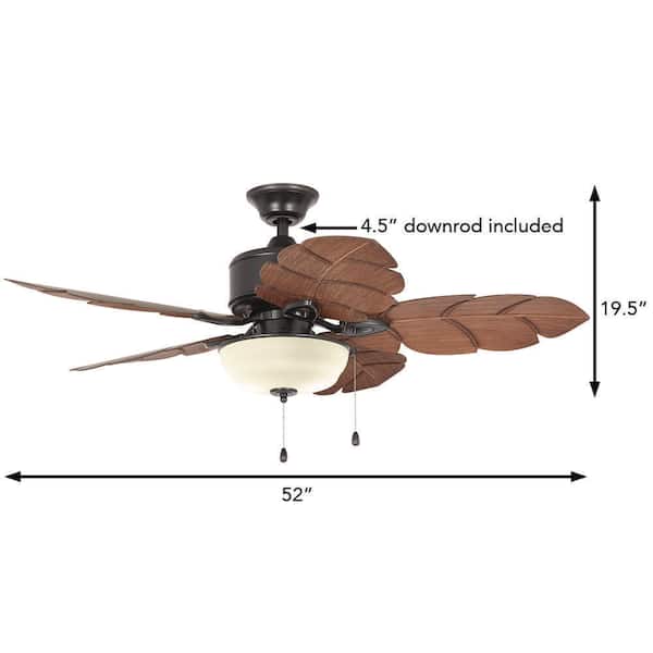 Palm Cove 52 in. Indoor/Outdoor LED Natural Iron Ceiling Fan with Light Kit, Downrod and Reversible Motor