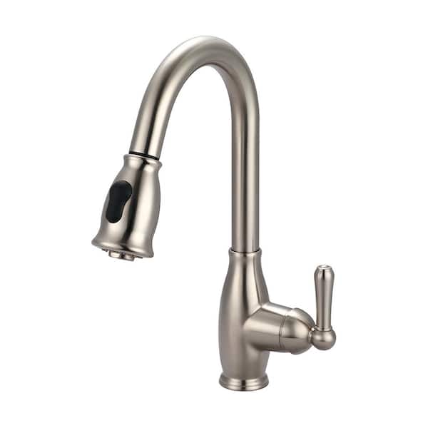 Olympia Faucets Accent Single-Handle Pull-Down Sprayer Kitchen Faucet in Brushed Nickel