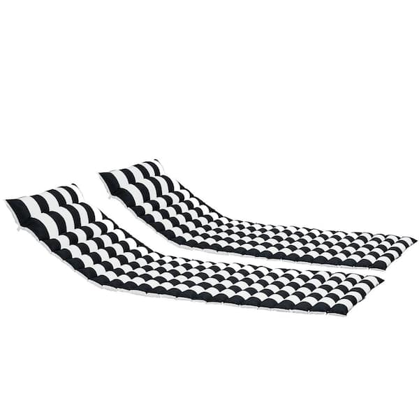 Afoxsos 23.62 in. x 2.36 in. Outdoor Lounge Chair Cushion in Black White Replacement Patio Seat Chaise Lounge Cushion (2-Pack)