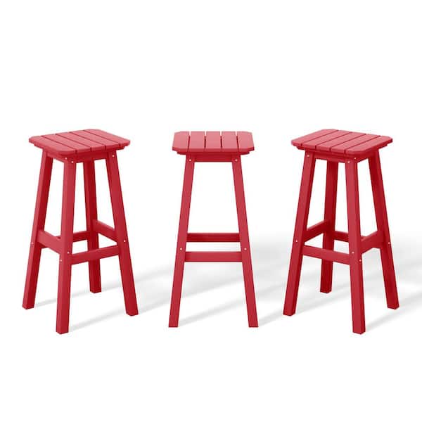 WESTIN OUTDOOR Laguna 29 in. HDPE Plastic All Weather Backless Square Seat Bar Height Outdoor Bar Stool in Red, (Set of 3)