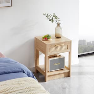 Modern Wood Nightstand with 1 Drawer, Side Table for Living Room, Natural Wood