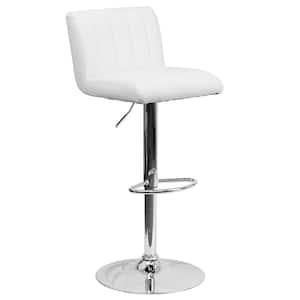 33.50 in. Adjustable Height White Cushioned Bar Stool