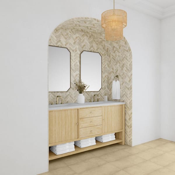 James Martin Vanities Marigot 72.0 in. W x 23.5 in. D x 36 in. H Double Bathroom Vanity in Sunwashed Oak with Arctic Fall Solid Surface Top