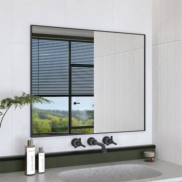 Hermitage Bath Oblivion 36 in. W. x 30 in. H Rectangular Framed Wall Bathroom Vanity Mirror in Matte Black