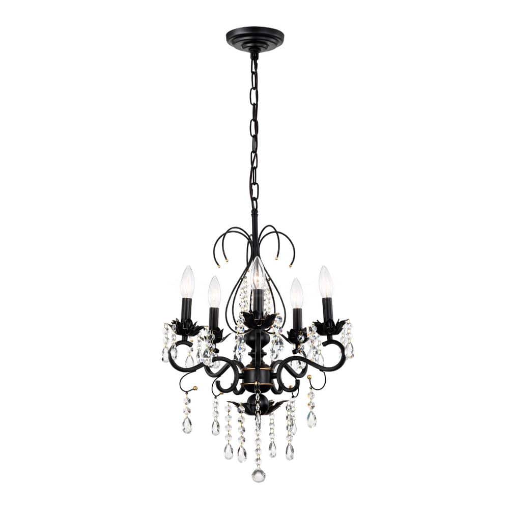 Chandeliers With 5-Lights E12, Matte Black Chandelier Design with Adjustabl