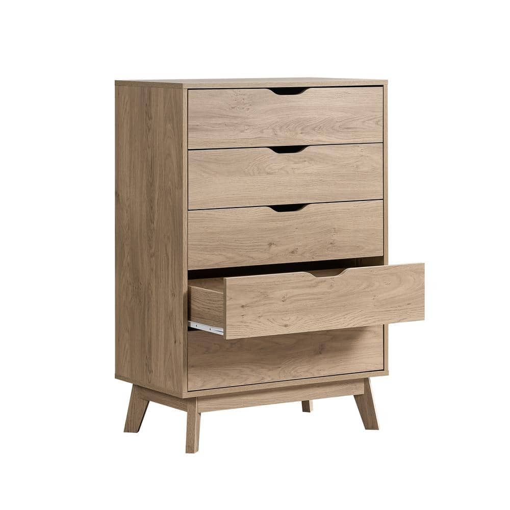 28.5 in. W x 15.7 in. D x 42.6 in. H Brown Linen Cabinet with 5 Drawers for