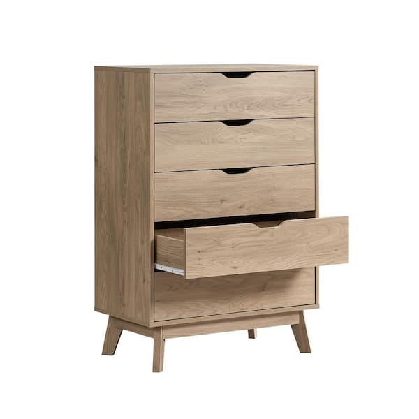 Unbranded 28.5 in. W x 15.7 in. D x 42.6 in. H Brown Linen Cabinet with 5 Drawers for Bedroom Clothes Organizer Tool