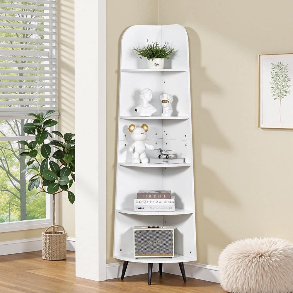 VECELO Tall Corner Shelf Cabinet 5 Tier 67 in., Mid-Century